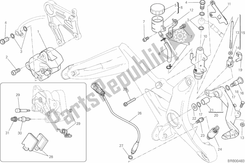 All parts for the Rear Brake System of the Ducati Monster 821 Dark USA 2015